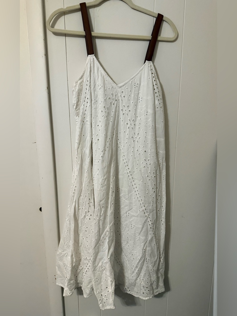 Jessica Simpson MATERNITY White Eyelet Dress with Brown Straps